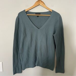 Eileen Fisher Blue Green Knit V-Neck Organic Cotton Sweater